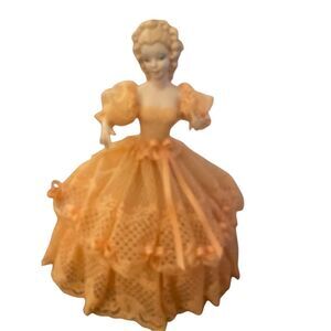 Jamar 1951 Victorian Lady Lace Decorative Heirloom Vintage Doll 11” Peach